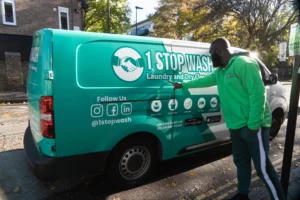 van delivering dry cleaning and laundry across kings cross